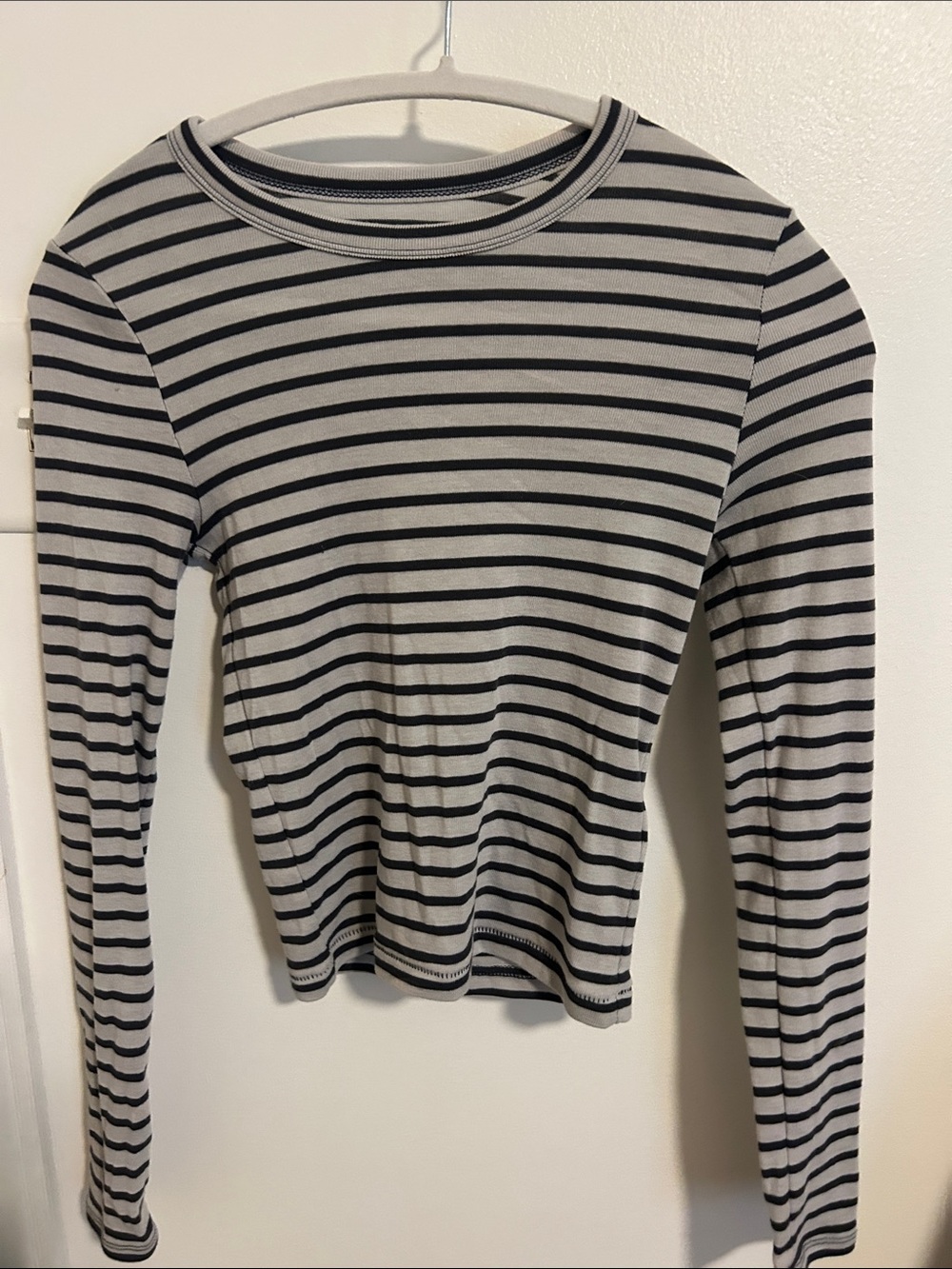 BDG Black and White Striped Long-Sleeve Crewneck Top